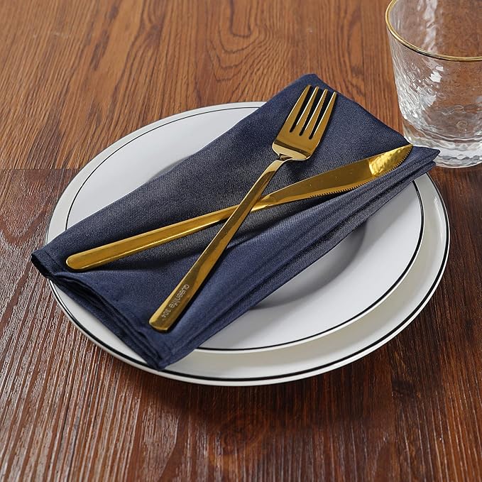 Cloth Napkins 17x17 inch Washable Polyester Dinner Napkins Soft Table Napkins for Wedding Party Dining Banquet(Navy,25PCS)