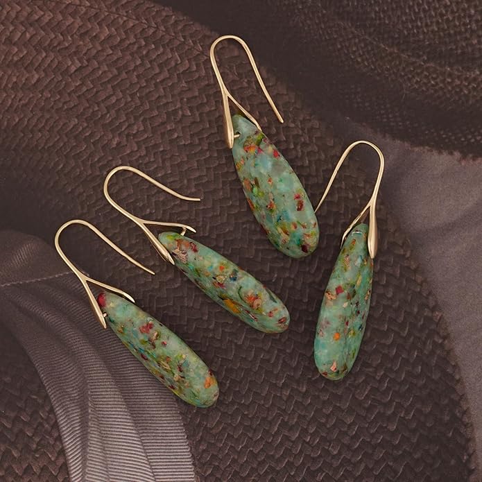 Natural Healing Stone Fishhoop Dangle Drop Earrings Statement Gold silver earrings