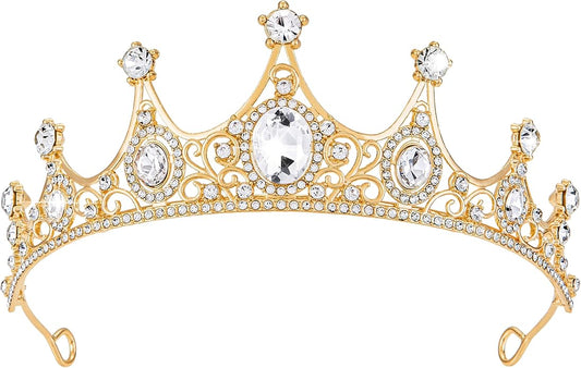 Gold Crown for Women Crystal Princess Tiaras Rhinestone Queen Headband Wedding Bridal Hair Accessories Birthday Prom Pageant Party Coming of Age Ceremony Photo Props