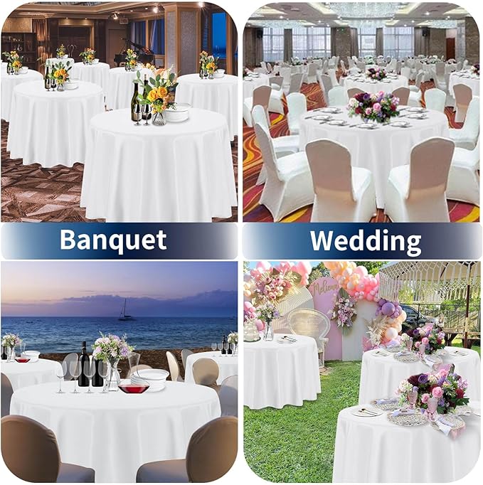 PureFit 6 Pack White Round Table Cloths 90 Inch, Stain and Wrinkle Resistant Table Linen for Round Table, Polyester Table Covers for Dining Table, Wedding, Party, Banquet and Camping