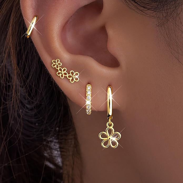 Small Gold Huggie Hoop Earrings Set for Women Men Hypoallergenic 14K Plated Stack Cartilage Earrings, Multiple Piercing Lightweight Mini Thin Cute Dainty Trendy Jewelry Set Christmas Gifts for Women