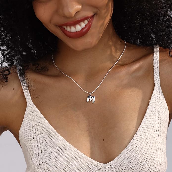 Bubble Gold Silver Letter Necklace Initial Necklaces for Women Trendy 14K Dainty Charm Pendant Name Necklace Personalized Jewelry Gift for Women Teen