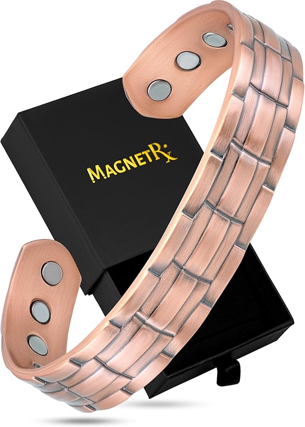 MagnetRX® Magnetic Copper Bracelets for Men – Effective 99.9% Pure Copper Bracelet for Men – Adjustable Copper Magnetic Bracelets (Stamped Chain)