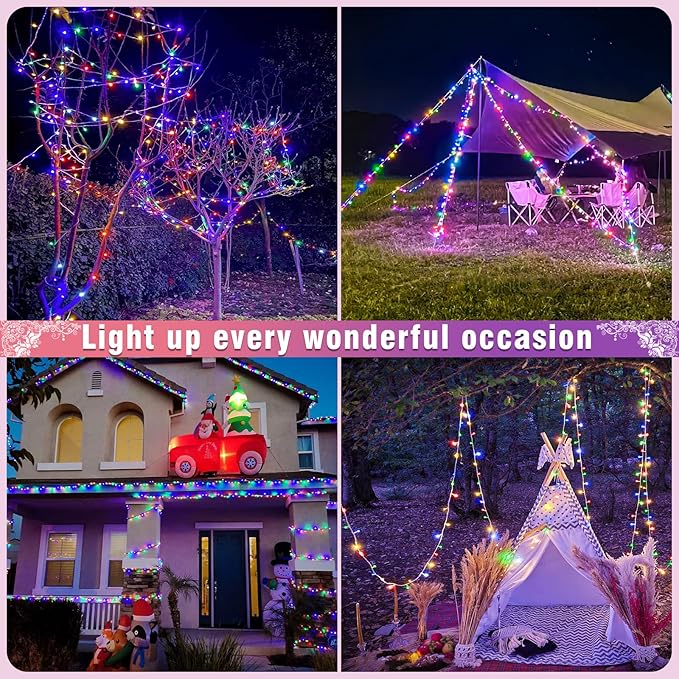 800 LED Christmas Lights Outdoor Indoor, String Lights for Outside with 8 Modes Waterproof, Plug in Twinkle Light Clear Wire for Home Xmas, Patio, House, Wedding Decorations, Multicolor