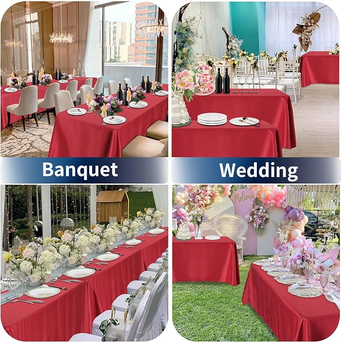 PureFit 6 Pack Rectangle Red Table Cloths 90 x 132 Inch for 8Ft Tables, Stain and Wrinkle Resistant Table Linens for Home Use, Wedding, Party, Banquet and Camping