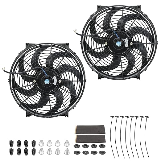 2PCS 14 Inch Universal Slim Fan Push Pull Electric Radiator Cooling Fan Mount Kit 12V 90W Black