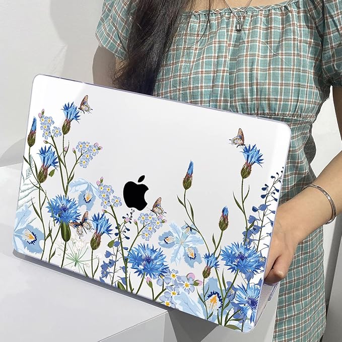 for MacBook Pro 13 Inch Case 2022 M2 2020 2021 A2338 M1 A2251 A2289 with Touch Bar & Touch ID, Plastic Hard Case Keyboard Cover Screen Protector Webcam Cover Brush, Tropical Blue Flowers