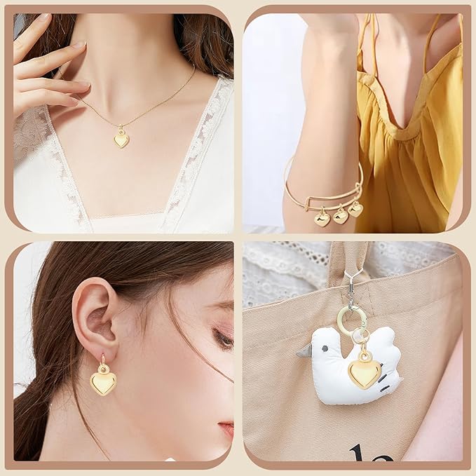 MARFOREVER 40 Pcs 18K Gold Heart Charms for Jewelry Making, Valentines Charms 3D Love Heart Shape Dangle Pendants for Mother's Day Valentine's Gifts Bracelet Necklace Earrings Making DIY Crafts