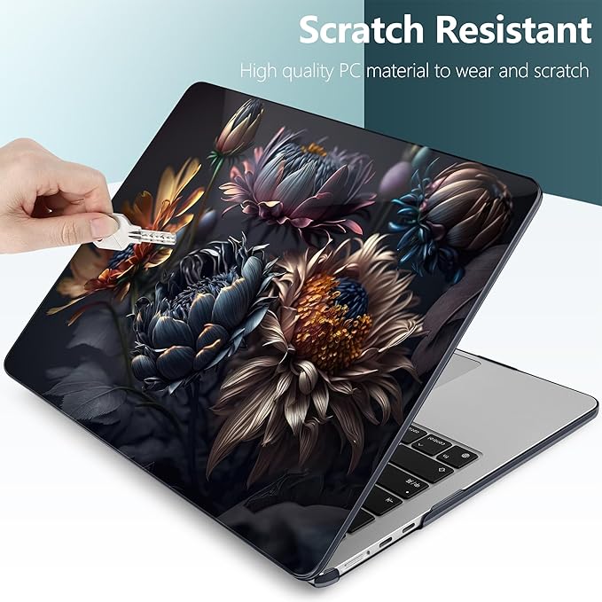 TWOLSKOO for M4 MacBook Air 13.6 inch Case 2025-2022 Release M4 A3240 M3 A3113 M2 A2681, Plastic Hard Shell & Screen Protector & Keyboard Cover & Trackpad Film, Blossom Floral
