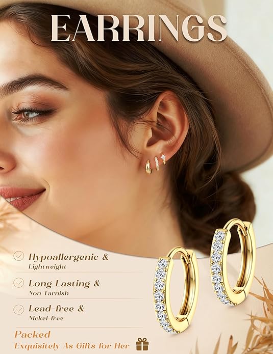 MILACOLATO 3 Pairs Small 14K Gold Plated Hoop Earrings for Women Trendy Hypoallergenic Silver Earring Stacks Huggie Hoops Earring Sets for Multiple Piercing Chunky Double Hoop Jewelry Lightweight