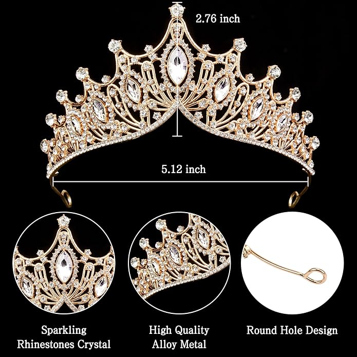 Gold Crown for Women Crystal Princess Tiaras Rhinestone Queen Headband Wedding Bridal Hair Accessories Birthday Prom Pageant Party Coming of Age Ceremony Photo Props