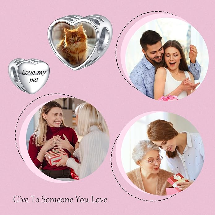 Annmors Personalized Photo Charms For Bracelets/Necklace 925 Sterling Silver Love Heart Shaped Engraved Customize Picture Gift for Birthday Mother's Day,Bead Charms Jewelry for Women