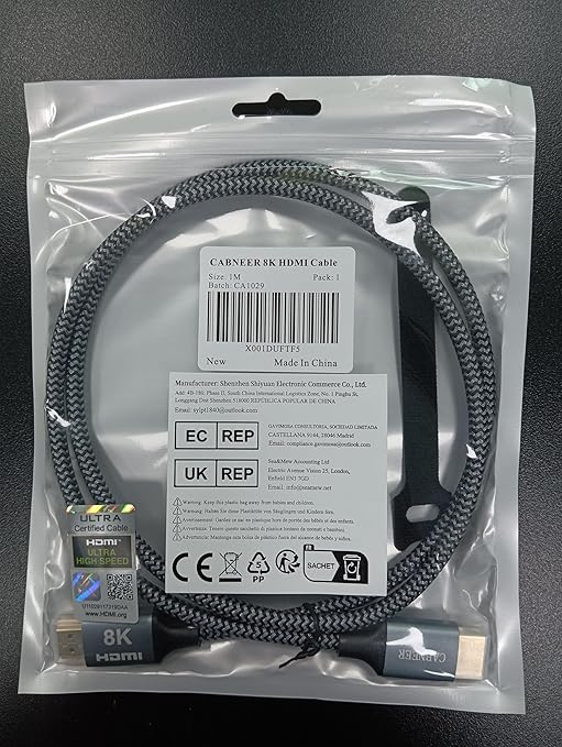 8K HDMI Cable 4ft, 48Gbps High Speed HDMI 2.1 Cable, HDMI Cord 8K@60Hz 4K@120Hz Support for HDR eARC HDCP 2.2&2.3, HDMI Cable 2.1 Compatible with HDTV, Laptop, Monitor, PC