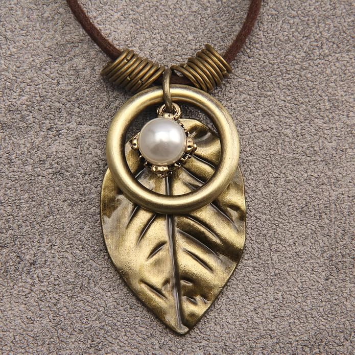 GelConnie Boho Necklaces for Women Vintage Silver Circles Long Pendant Necklace Cowgirl Sweater Necklace Adjustable Leather Choker Necklace for Women