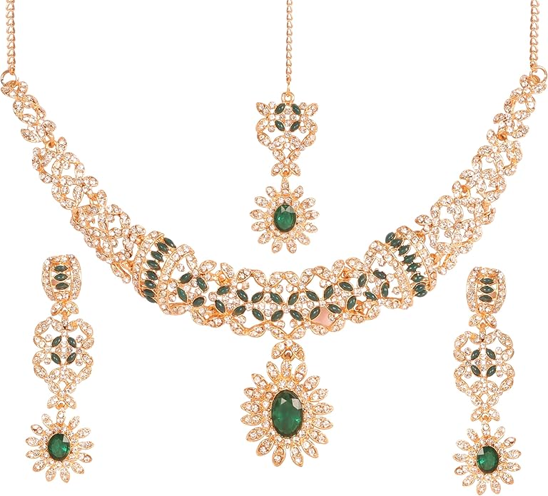 Touchstone Indian jewelry sets for women wedding gold kundan necklace traditional earrings tikka bollywood party style white crystal rhinestone guest gift bridal costume prom dainty accessories