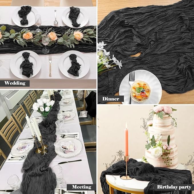 2 Pack 10 Ft Cheesecloth Table Runner Black Gauze Long Table Runners Boho Gauze Cheese Cloth Table Runner Rustic Sheer Runner for Wedding Party Table Decor ( 35 x 120 Inch )