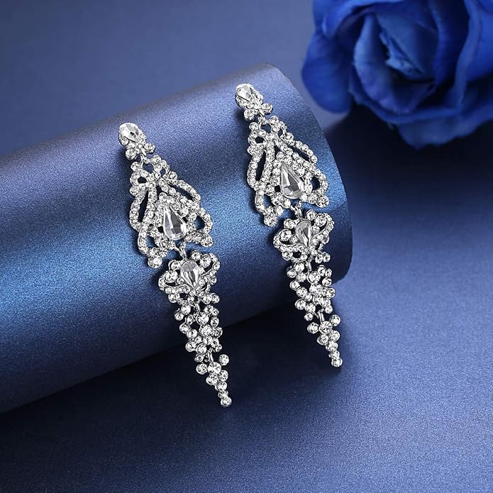 mecresh Flower Teardrop Bridal Wedding Dangle CZ Earrings in Silver/Gold Tone for Women Girl Bride Gift …