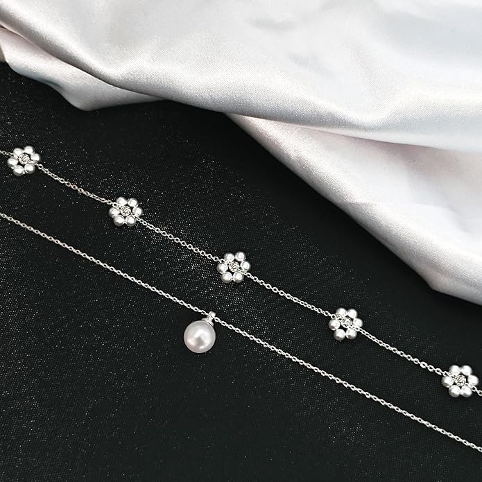Zeffy Gold Pearl Necklace for Women, Dainty 14K Gold/Silve Plated Layered Pearl Choker Pearl Earrings Pearl Bracelets Wedding Trendy Gold Jewelry Set for Women Gifts