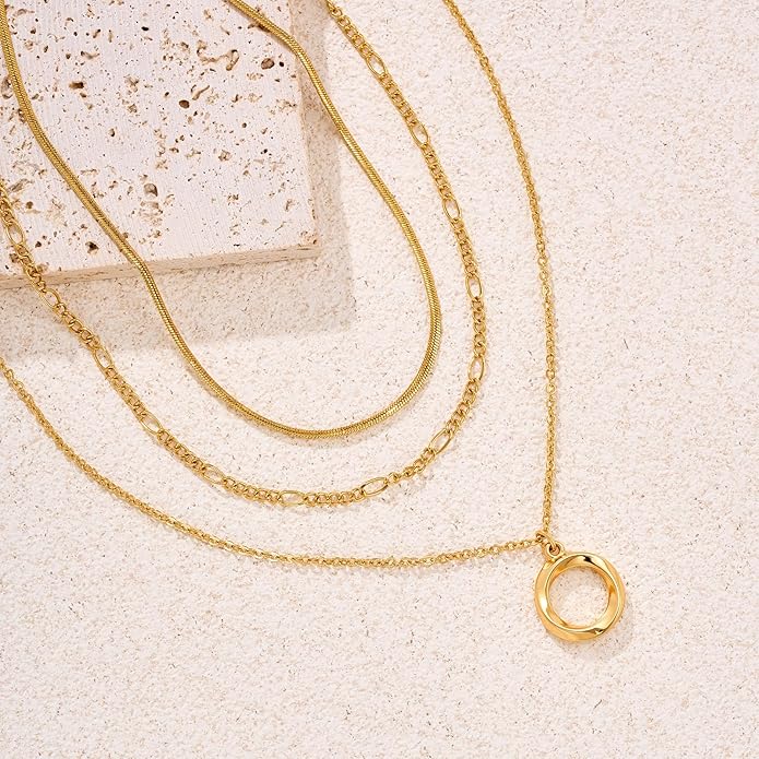 LANE WOODS Gold Plated Necklaces for Women - Multilayer Coin Medallion Pendant Necklace Adjustable Layering Choker Necklaces Chain Set Jewelry
