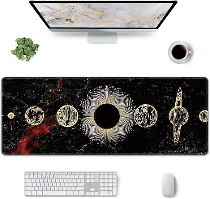 Galaxy Planet Large Mouse Pad,Gaming Keyboard Desk Pad,Extended Mouse Mat Non-Slip Rubber Base with Stitched Edges for Office Game Home XL 31.5"x11.8"