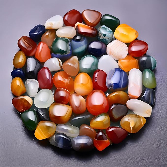Polished Colorful Agate Crystal Set, 0.4", 128 Pcs - Handpicked Tumbled Stones and Crystals Bulk for Healing, Reiki, Meditation, Witchcraft and Home Decor