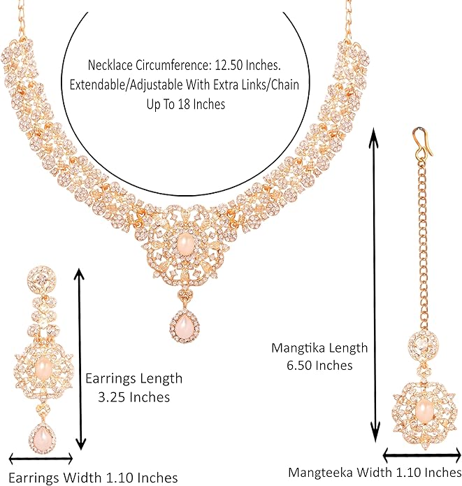 Touchstone Indian jewelry sets for women gold wedding tikka necklace set guest costume fancy bridal jewellery rhinestone crystal elegant formal prom evening wear dainty accessories