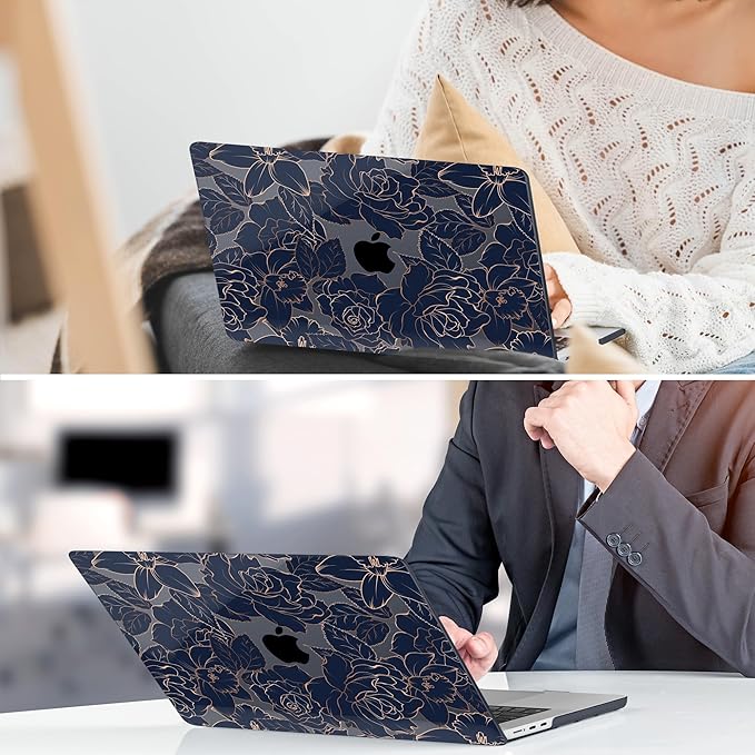 TWOLSKOO for M4 MacBook Air 13.6 inch Case 2025-2022 Release M4 A3240 M3 A3113 M2 A2681, Plastic Hard Shell & Screen Protector & Keyboard Cover & Trackpad Film, Elegant Roses