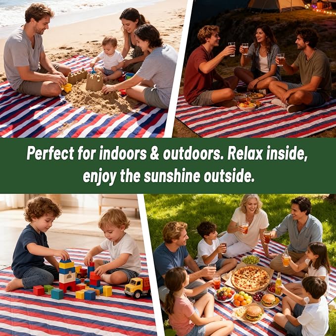 Picnic Blanket Waterproof 80"x80" – Extra Large Outdoor Blanket for Beach, Park, Grass, Lawn, Camping, Sandproof, Foldable & Portable Mat, Wedding Registry Gift for Family & Travel