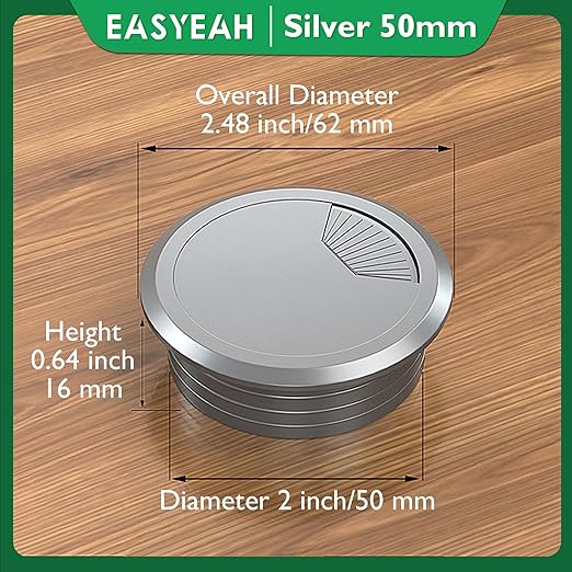 5 Pcs Desk Grommet 2" / 50 mm, Desk Cord Hole Cover, Cable Grommet ABS Plastic, Desk Hole Grommet for Home & Office Pc, Detachable Adjustable Cable Cord Organizer-Silvery