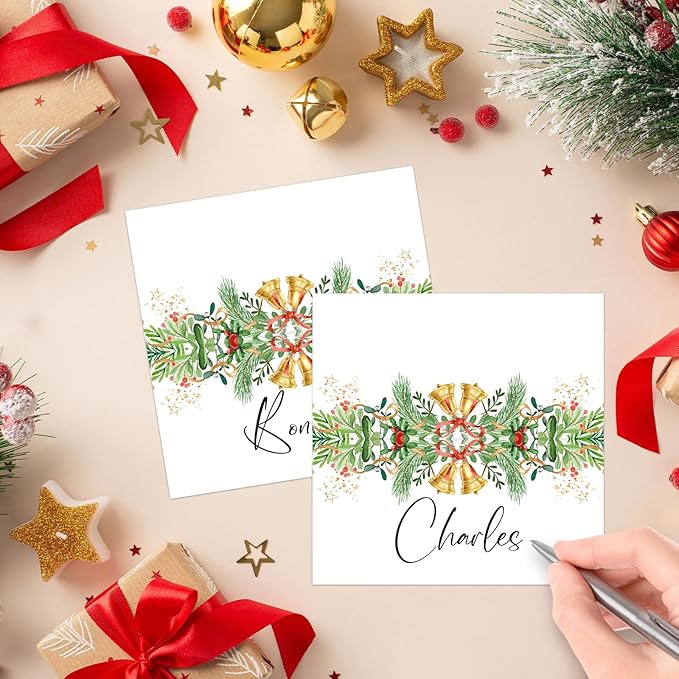 50 Pcs Christmas Place Cards for Xmas Seating Name Tags Placecard Holders Seating Christmas Food Tent Labels for Dinner Party Banquet Tables Buffet Food Label (Christmas-1)