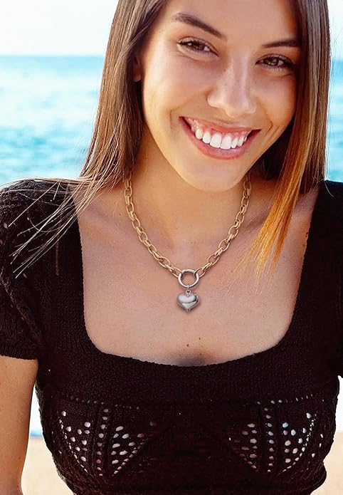 Aobei Pearl 18K Gold Plated Moon Star Lion Evil Eye Love Heart Cross Pendant Necklace Medallion Paperclip Chian Choker Layering Jewery for Women