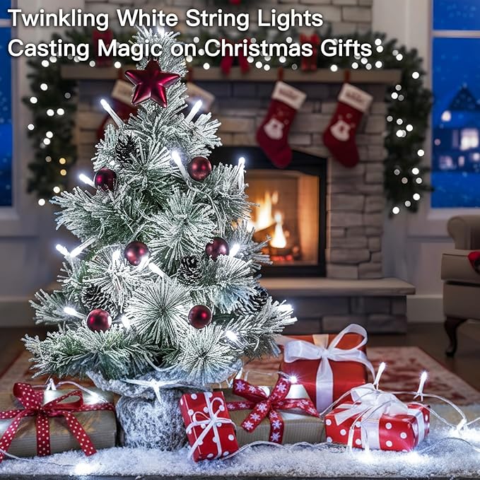 suddus 33ft 100 LED White String Lights with Timer, 12 Modes Christmas Fairy Lights Plug in, Connectable Indoor/Outdoor White Twinkle Lights for Xmas Tree, Bedroom, Garden, Wedding, Party Decorations