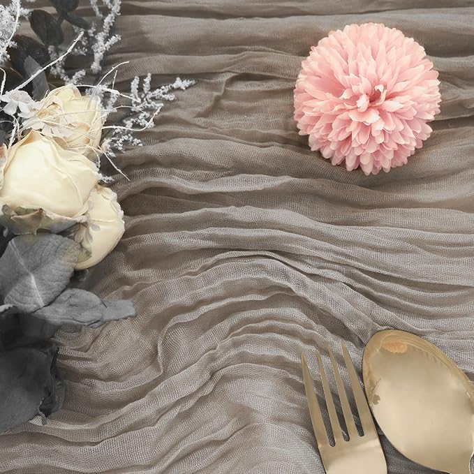 6 Pack Nude Brown Cheesecloth Table Runner 10FT Boho Gauze Fabric Table Runner 35 x 120 Inch Rustic for Fall Thanksgiving Wedding Decor Baby Shower Party Boho Holiday Decoration