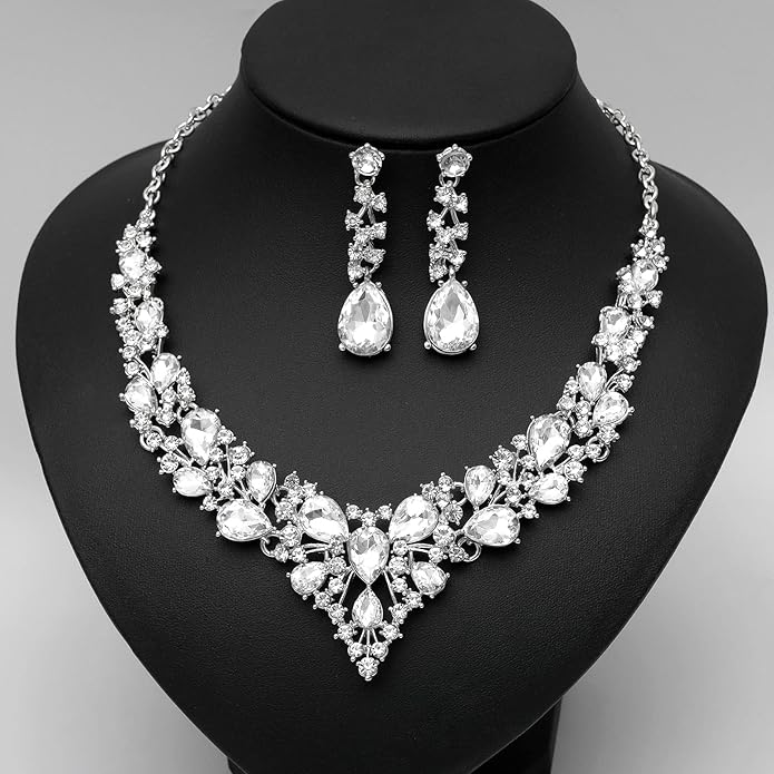 CSY 4 Pcs/Set Austrian Crystal Necklace Earrings Bracelet Ring Bridal Jewelry Sets for Brides Wedding Party Costume Accessories Gifts for Women