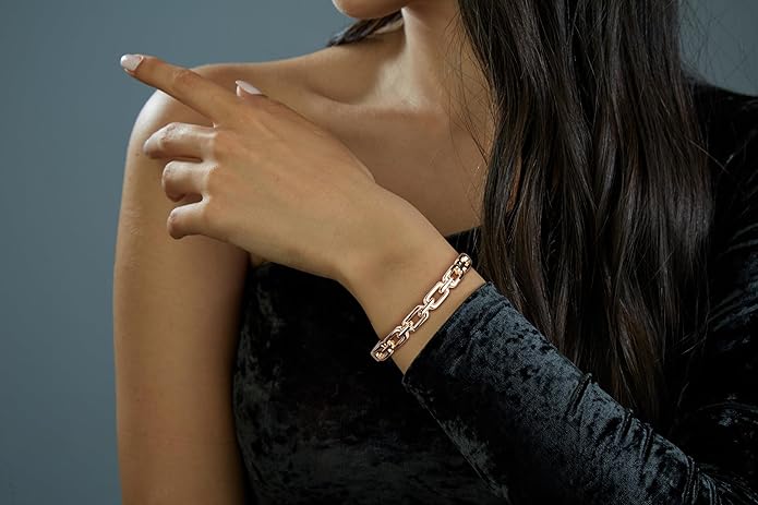 SPUNKYsoul Chain Link Buckle With Rhinestones Cuff Bracelet in Gold, Silver Rose Gold and Gun Metal for Women