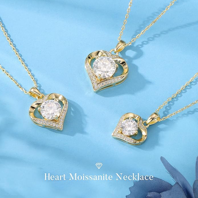 MOOSEA Valentines Day Gifts for Her - 925 Sterling Silver Heart Moissanite Pendant Necklace 1-3 Carat VVS1 Clarity Moissanite, Anniversary Birthday Gift for Women Mom Wife Girlfriend