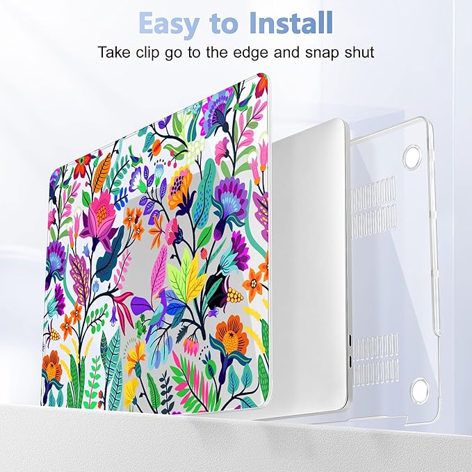 May Chen Compatible with MacBook Pro 13 inch Case 2022 2021 2020 Release Models A2338 M2 M1 A2251 A2289, Plastic Hard Shell Case Keyboard Cover for Mac Pro 13" with Touch Bar & Touch ID, Floral Leaves