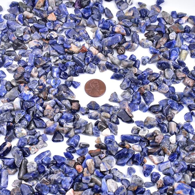 Polished Sodalite Crystal Chips 200 Pcs - 0.3" 10 oz Tumbled Stone Chips Crushed Sea Glass Stones Healing Reiki Crystal Jewelry Making Home Decoration