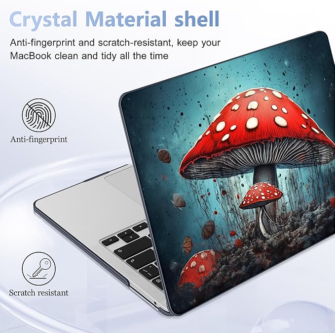 May Chen for New MacBook Pro 13 Case 2022 2020 Release (A2338 M1 M2/A2289/A2251), Plastic Crystal Hard Shell Case Cover with Keyboard Cover for MacBook Pro 13-inch Touch Bar, Mushrooms