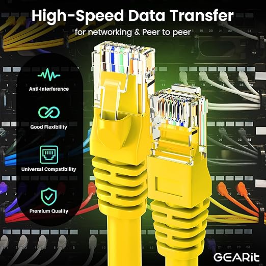 GearIT Cat 6 Ethernet Cable (24-Pack 0.5 Feet) Cat6 Network Patch, 10Gbps, RJ45, Snagless Cord, Gold-Plated Connectors, Internet for PC, TV, Tablet, Router, Printer, Servers, IT Data Center - Yellow