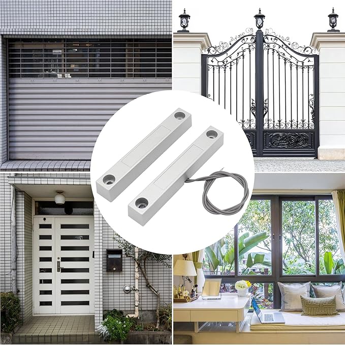 Magnetic Reed Switch Wired Surface Mount Normally Closed NC Contact Sensor Alarm Magnetic Door Switch with 2 Wires, Zinc Alloy Sliver, MC-58