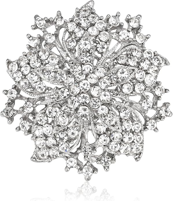 Womens Flower-shape Statement Brooch Pin Crystal Brooch for Women