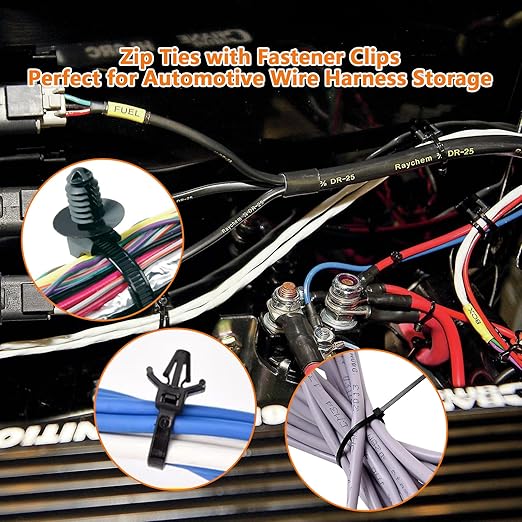110Pcs Nylon Universal Cable Tie Buckle, Wire Loom Clips for Car Push Mount Zip Ties Assorted Sizes 6+8 Inch, Zip Tie Mount Automotive Fuel Line Wire Holder for Car Zip Tie Automotive Wiring Clip