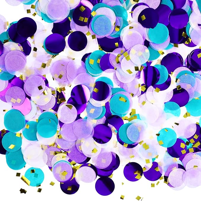 TecUnite Round Tissue Paper Table Confetti Dots for Wedding Birthday Party Decoration, 1.76 oz(Purple Teal Confetti,2.5 cm)