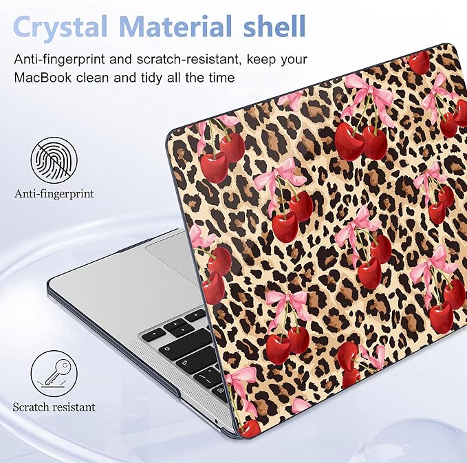 May Chen Case for MacBook Pro 13 inch M2 2023,2022,2021,2020 A2338 M1 A2251 A2289, Plastic Hard Shell Case for MacBook Pro 13" with Touch Bar Fits Touch ID, Cherry & Cheetah