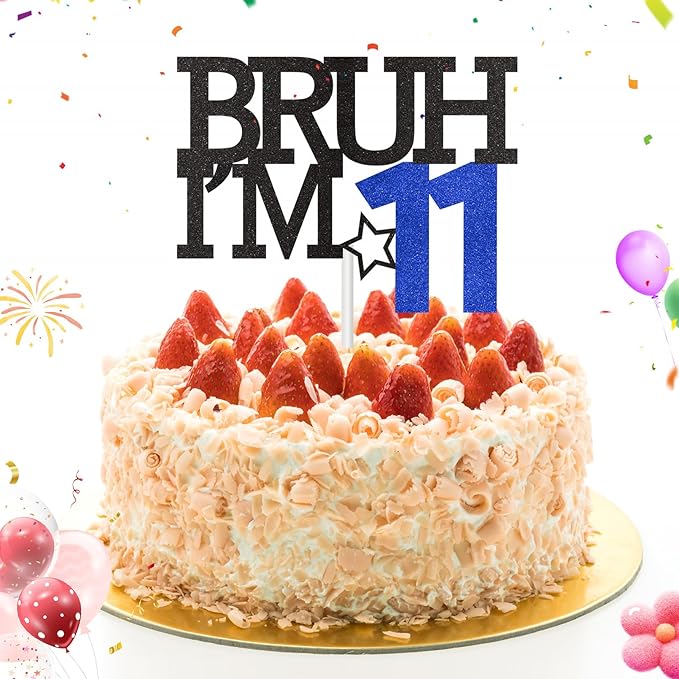 Bruh I'm 11 Cake Topper, Happy 11th Birthday Decorations for Boy, Funny 11th Birthday Cake Topper 11 Year Old Birthday Party Decoration Supplies