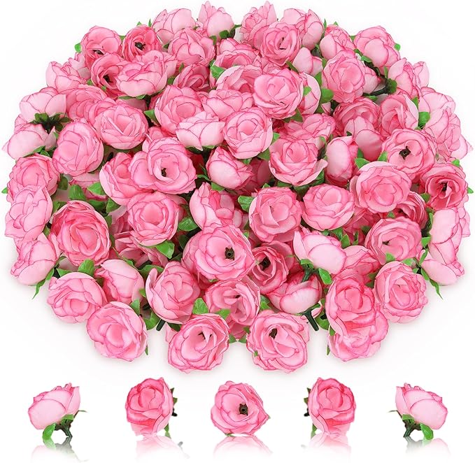 100pcs 1.3 Inch Pink Roses Artificial Flowers Silk Mini Pink Roses Head Bulk Fake Pink Rose for Wedding Party DIY Centerpieces Decor