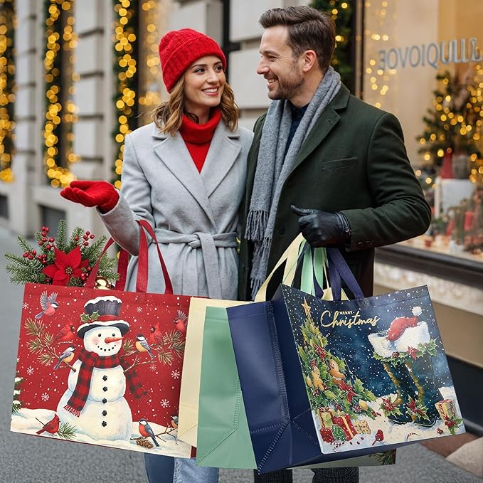 YANGTE 36 Pack Extra Large Christmas Gift Bags with Handles, Reusable Non-Woven Christmas Bags for Presents Wrapping Holiday Xmas Party Favors Supplies(16.7" x 12.6" x 6.7")