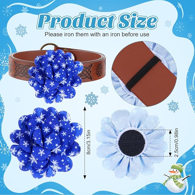 Lyrow 100 Pcs Winter Dog Collar Flowers Bulk Dog Charms Grooming Accessories Blue Bow Tie Flower for Puppy Cat Pets Collar Attachment Embellishment Winter Party Costume