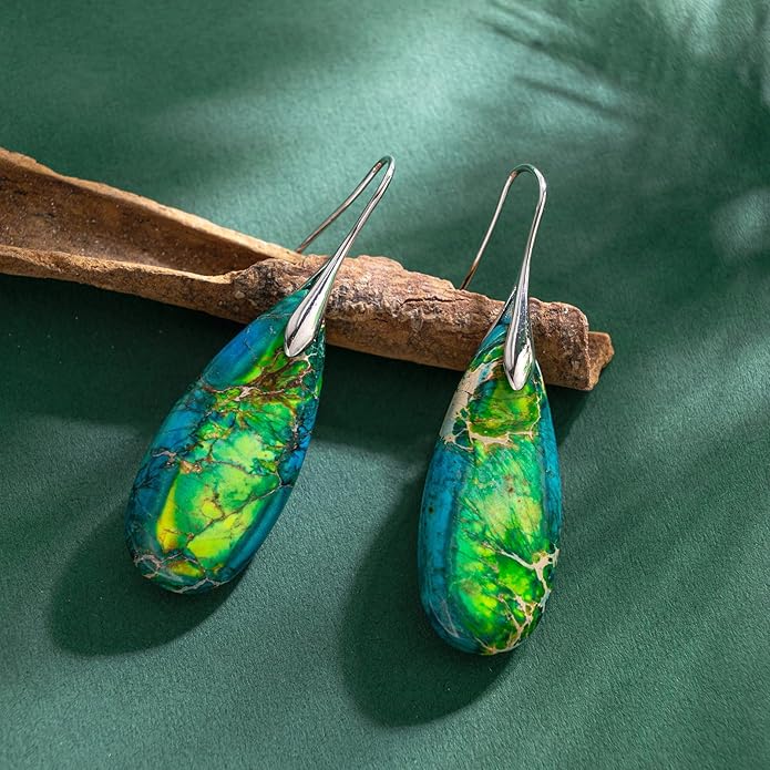 SELOVO Stone Fishhook Dangle Drop Earrings Statement Earrings for Women Stone